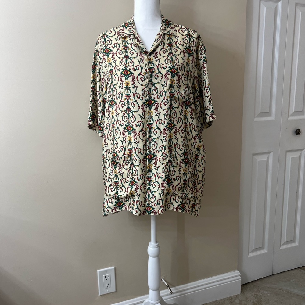 Gucci Cream and Multicolor Graphic Silk Men's Shirt